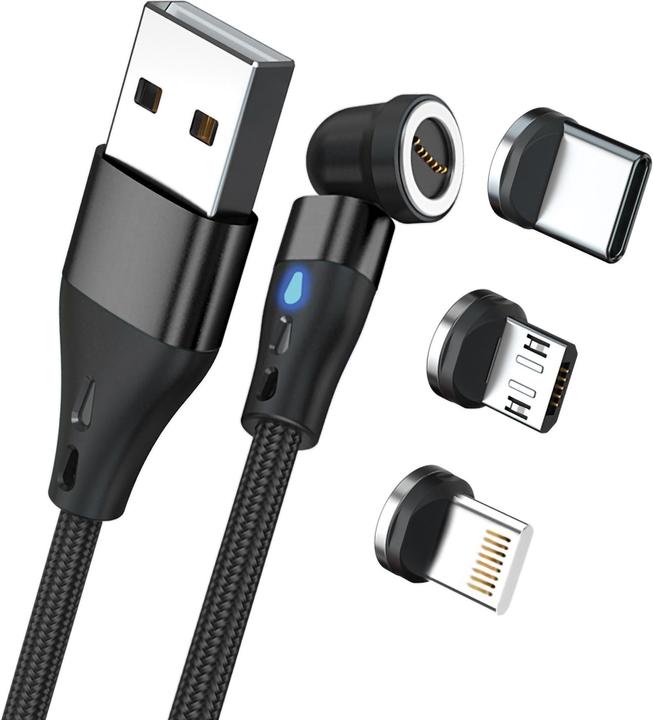 Image du produit RealPower Magnetic cable 3 Amp,2m,noir avec adaptateurs (2 m, USB 3.0)