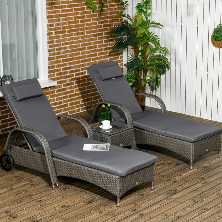 Image du produit Outsunny Bains de soleil en rotin avec table (200 cm)