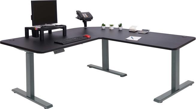 Produktbild Swisshandel24 Eck-Schreibtisch, Computertisch, elektrisch höhenverstellbar 178x178cm 84kg schwarz, anthrazit-gra