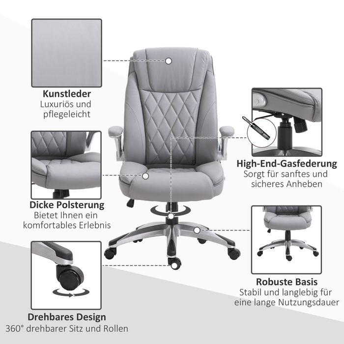 Produktbild Swisshandel24 Bürostuhl Ergonomisch mit Wippfunktion mit Kopfstütze und gepolsterte Armlehnen Kunstleder Grau