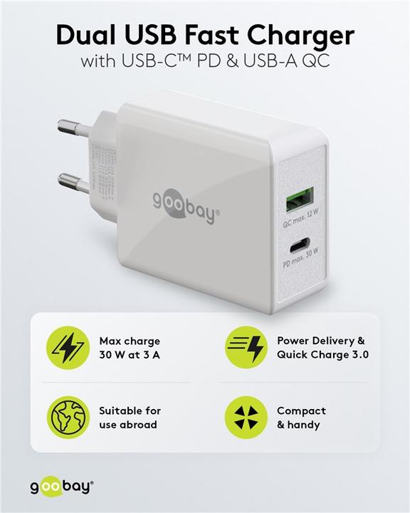 Actual product image Goobay Dual USB Quick Charger (30 W)