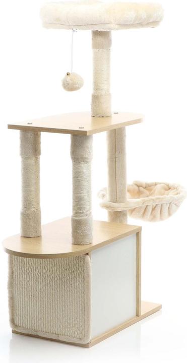 Actual product image Fudajo Cat Tree Wooden Beige 106cm Scratching Post with Cat House Sisal Scratching Trunks and Divans (106 cm, Wood, Beige)