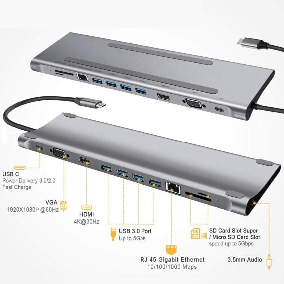 Actual product image T'nB TNT Dock 11-in-1 Type-C (USB-C, 11 Ports)