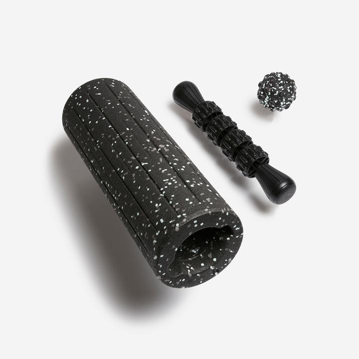 Actual product image Decathlon 3-in-1 massage set smooth roller, ball and stick black