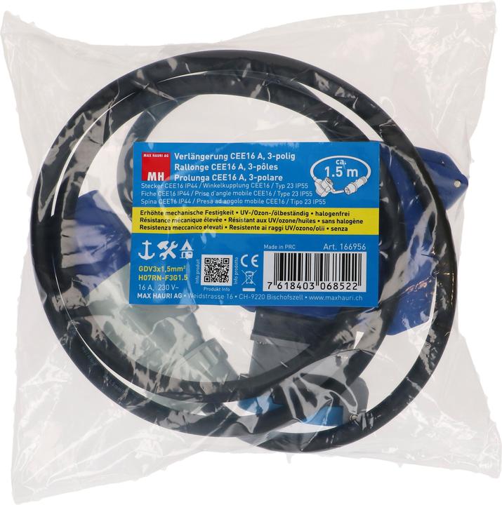 Actual product image Max Hauri Camp CEE extension (1.50 m, 3-pole)