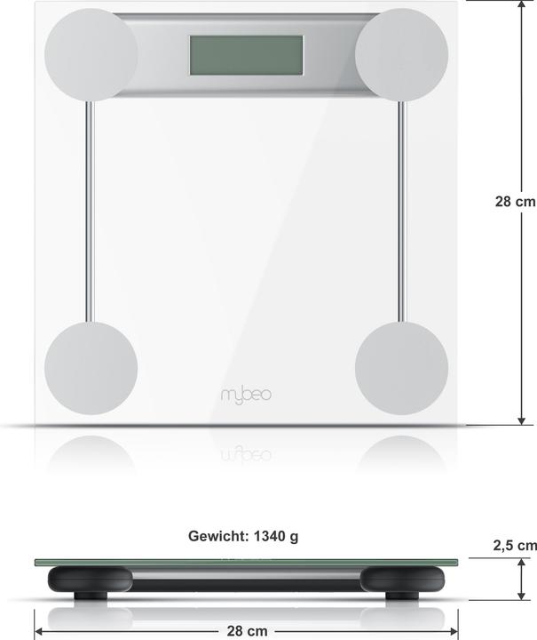Produktbild Mybeo Digitale Waage für Personen, grosse Trittfläche aus 6mm Sicherheitsglas, Digitalwaage, Personenwaage (180 kg)