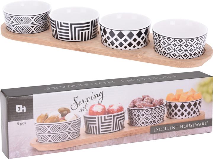 Actual product image Excellent Houseware Bamboo tray with 4 ceramic bowls