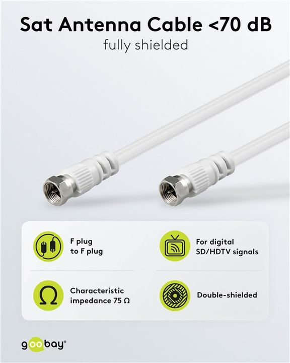 Produktbild Goobay SAT Anschlusskabel, Weiss, 2.5 m (70 dB, Antennenkabel)