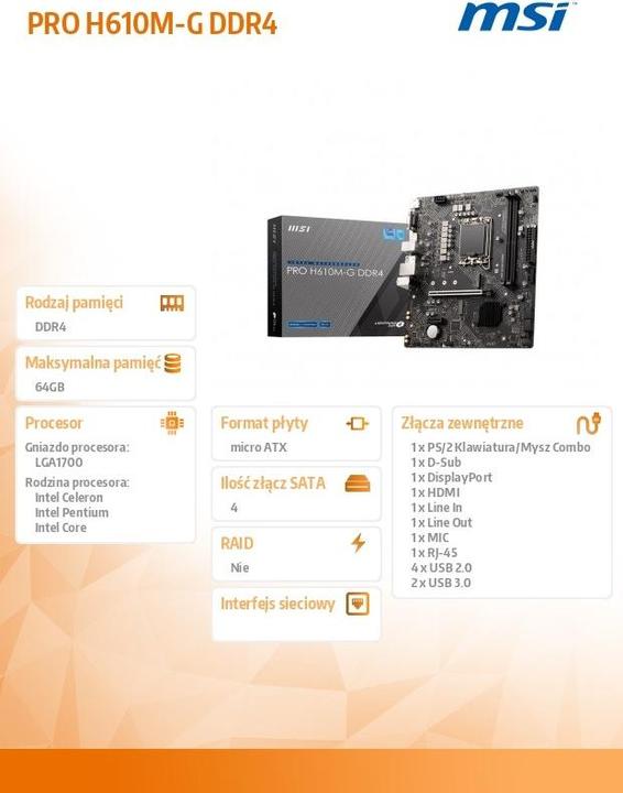 Produktbild MSI PRO H610M-G DDR4 (LGA 1700, Intel H610, mATX)