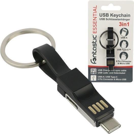 Immagine prodotto D-Parts Portachiavi, mini cavo di ricarica e dati nero Type-C, 8-PIN, da Micro-USB a USB-A, 13CM (USB-A, Micro USB-A)