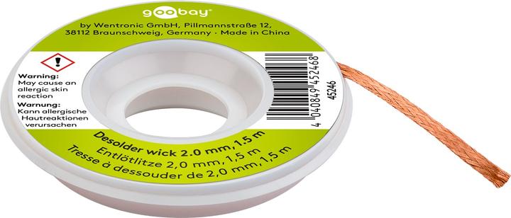 Produktbild Goobay Entlötlitze 2 mm zur Entfernung von Lötzinn an Lötstellen 1,5 m (Entlötlitze)