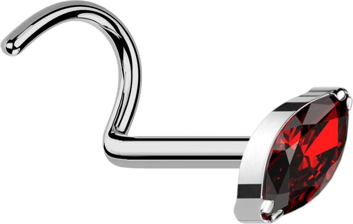 Star Piercing Nasenstecker gebogen silber mit Oval Kristall rot (Titan G23, ohne Messing)