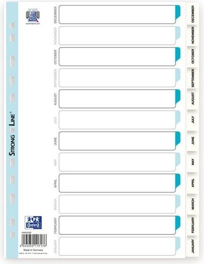 Image du produit Elba 400020562, Months tab index, Polypropylene (PP), White, Portrait, A4, 0.12 mm