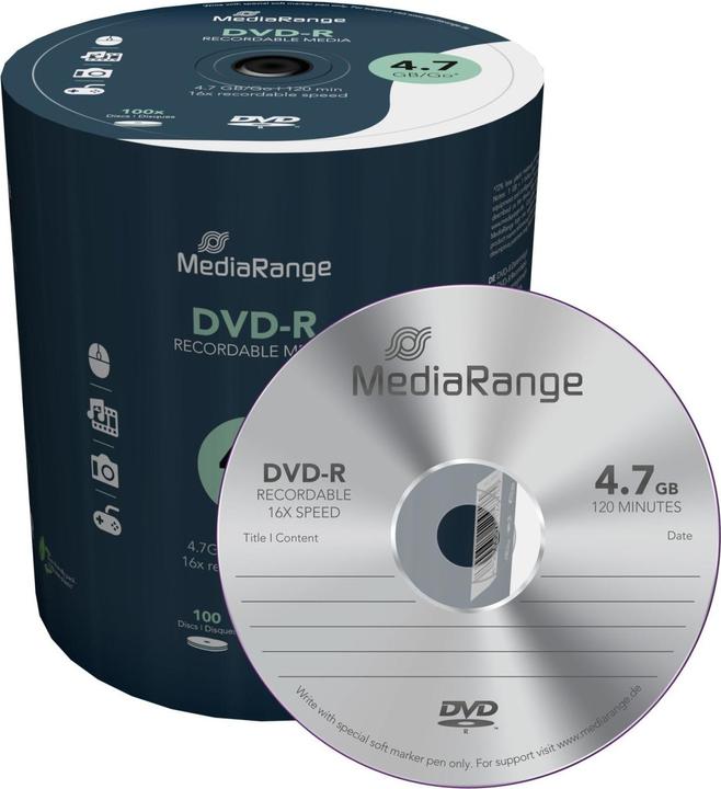 Image du produit MediaRange Supports DVD-R 4.7GB,16x,paquet de 100 (100 x)