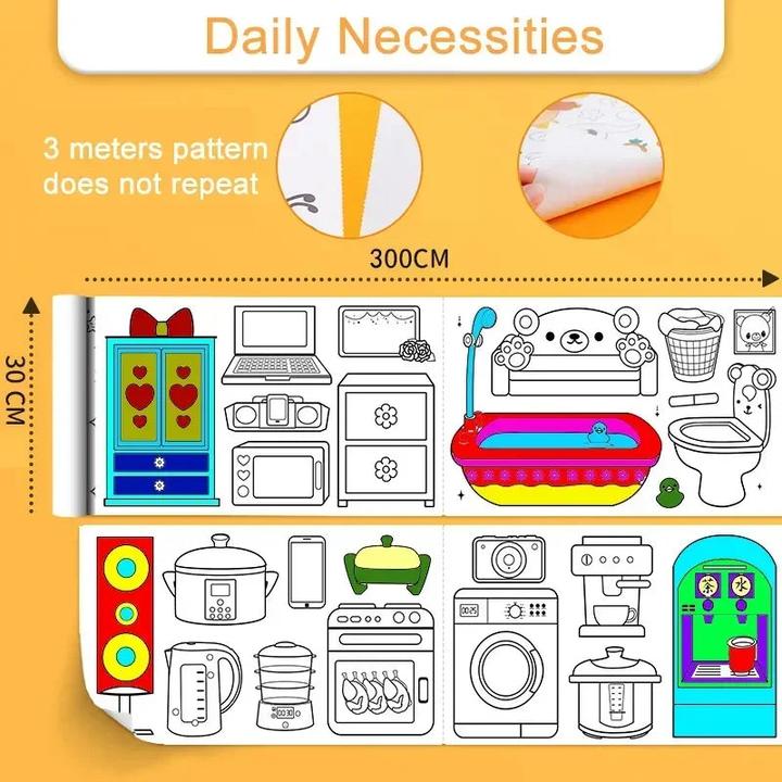 Activity Board Rouleau de dessin pour enfants, papier collant de remplissage de peinture pour graffiti, rouleau de