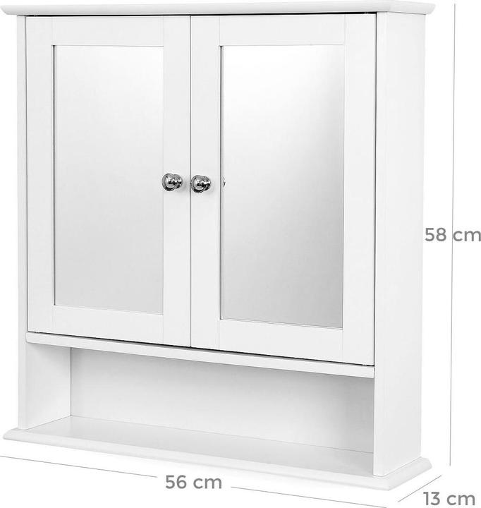 Produktbild Vasagle Spiegelschrank LHC002 weiss 56,5 x 13,0 x 58,5 cm (56 x 13 x 58 cm)