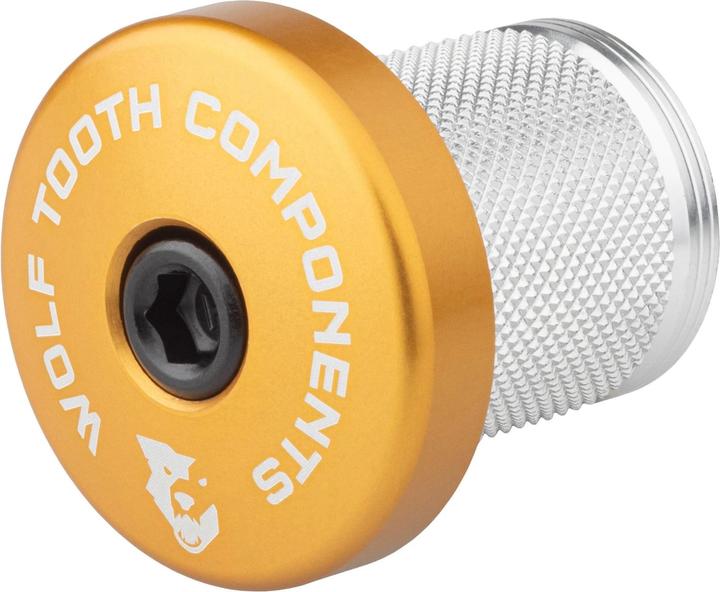 Wolf Tooth Compression Plug, incl. Stem Cap w/integrated 5mm Spacer, 1 1/8", gold