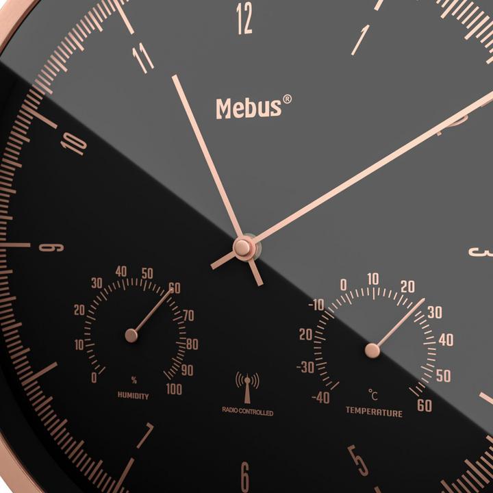 Actual product image Mebus Radio-controlled wall clock with thermo-hygrometer (25 cm)