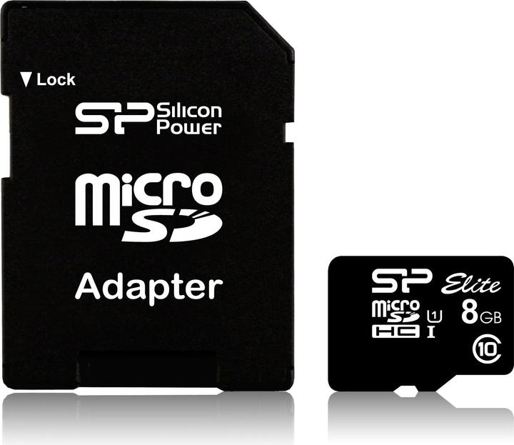 Actual product image Silicon Power Elite UHS-I 8GB microSDHC Ad. (8 GB, microSDHC, U1, UHS-I)