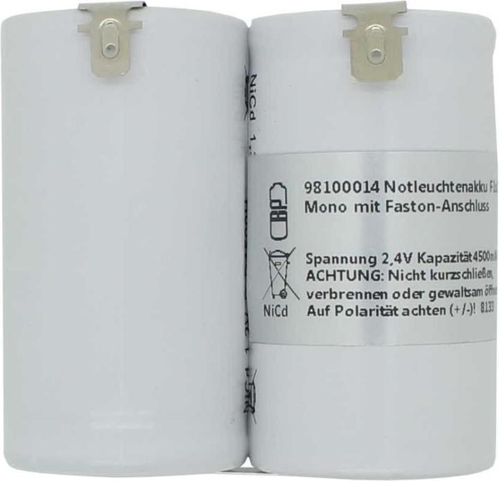 Actual product image XCell Emergency lighting battery NiCd 2.4V 4500mAh F1x2 Mono D with Faston connection suitable for 2.4 V (1 pcs., 4500 mAh, Battery + charger)