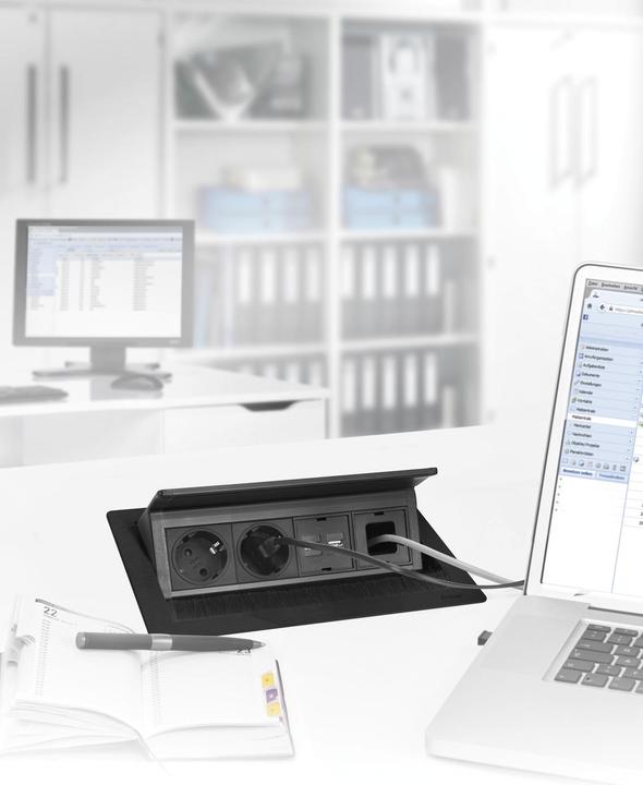 Produktbild Evoline Flip Top Push Data M Steckdosenleiste 3xSchuko + 2x USB-Charger schwarz (3 x, CEE 7/3, 3 m)