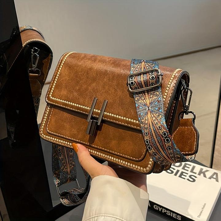 Only-Bags.Store Retro Vielseitige Mini Square Umhängetasche, klassische strukturierte Umhängetasche mit Klappe