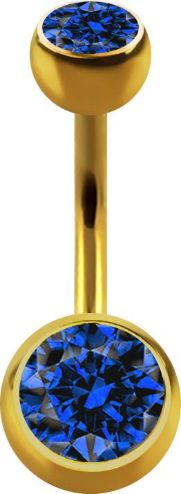 Image du produit Star Piercing Banane plaquée or avec deux boules de cristal bleu foncé (sans laiton, Acier chirurgical 316L)