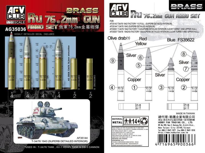 Produktbild AFV Club Ru 76.2mm Gun AMMO Set (Brass)