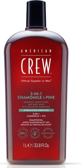 Produktbild American Crew 3-in-1 Chamomile & Pine Shampoo, Conditioner & Body Wash (1000 ml, Flüssiges Shampoo)