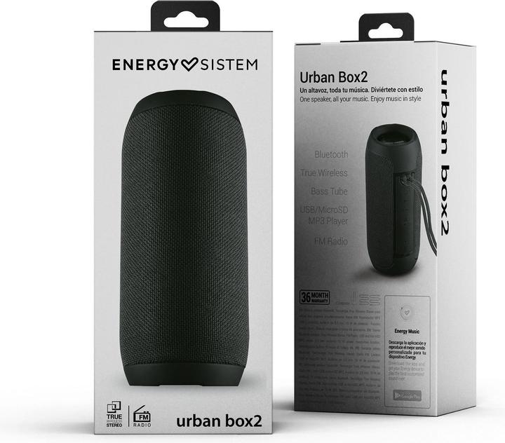 Actual product image Energy Sistem Urban Box 2 Portable Stereo Speaker Black 10W (12 h, Rechargeable battery operated)