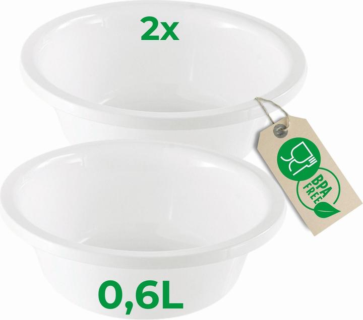 Novaliv 2x Spülschüssel Rund 0,6L, D16 cm, Weiss, BPA-frei Spülmaschinenfest Ideal für Küche und Camp