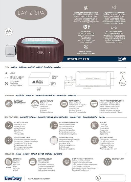 Image du produit Bestway Lay-Z-Spa Maldives Hydrojet Pro 201x201x80cm (7 pers.)