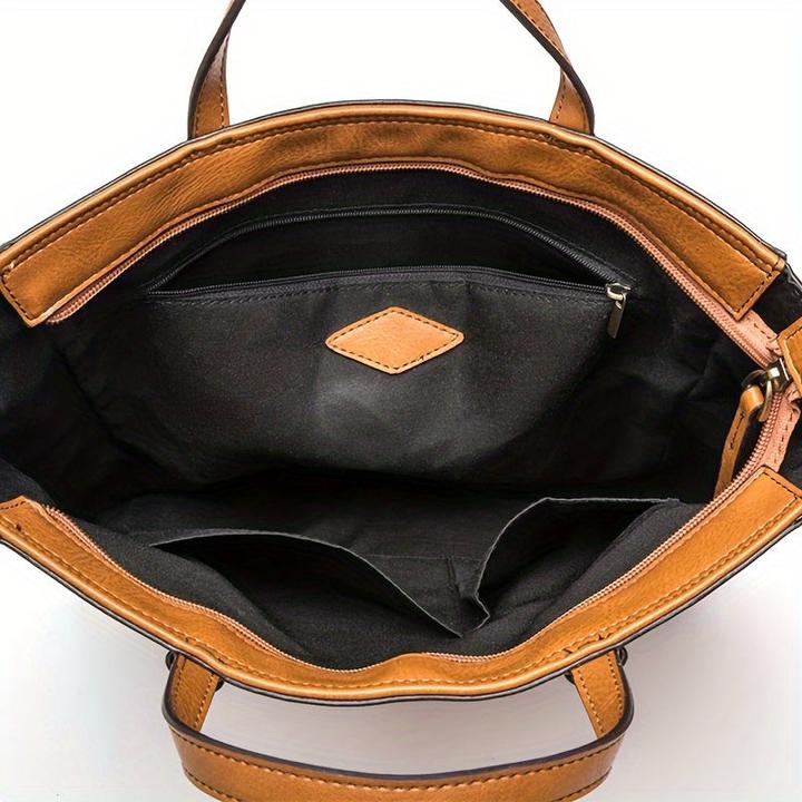 Actual product image Only-Bags.Store Retro PU Leather Commuter Tote Backpack, Minimalist Shoulder Handbag, Simple Versatile
