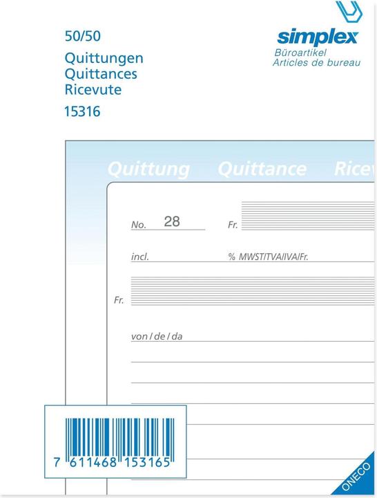 Produktbild Simplex Durchschreibebuch Quittungen (100 x)