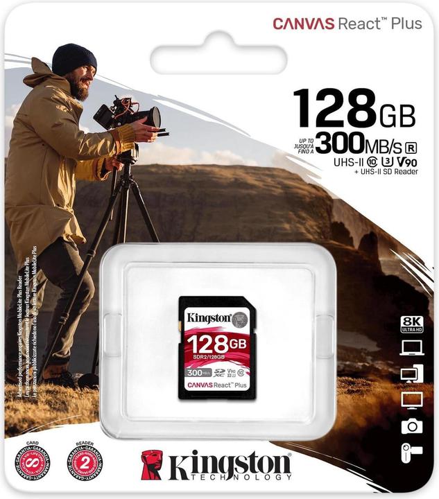Produktbild Kingston Canvas React Plus SDXC (128 GB, SDXC, U3, UHS-II)