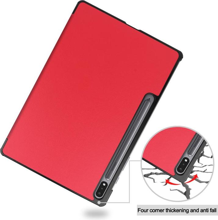 Productafbeelding Cover-Discount Galaxy Tab S7+ (12.4) - Tri-fold Smart Case rood (Galaxy Tab S7 FE)