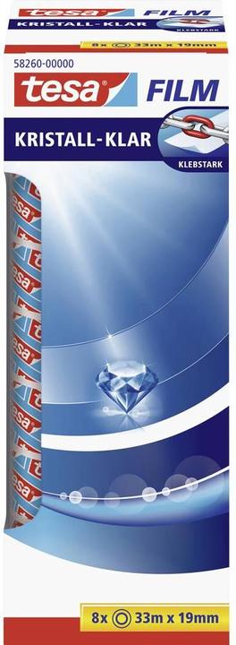 Produktbild tesa 8x tesafilm KRISTALL-KLAR, hochtransparent, alterungsbeständig, mit starker Haftung (19 mm)