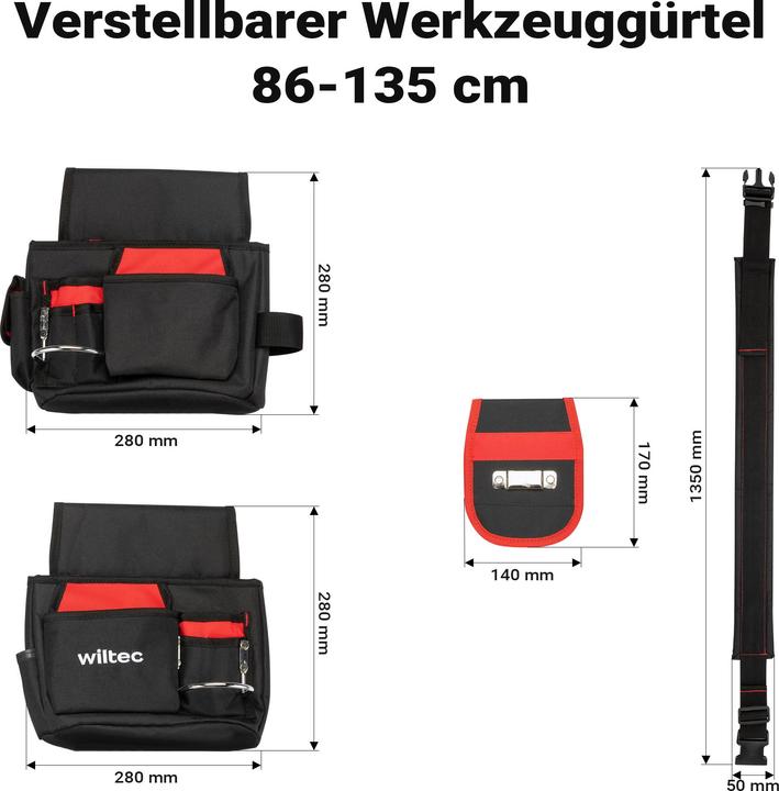 Actual product image Wiltec Tool belt 71x28cm Belt bag 17 compartments Tool bag