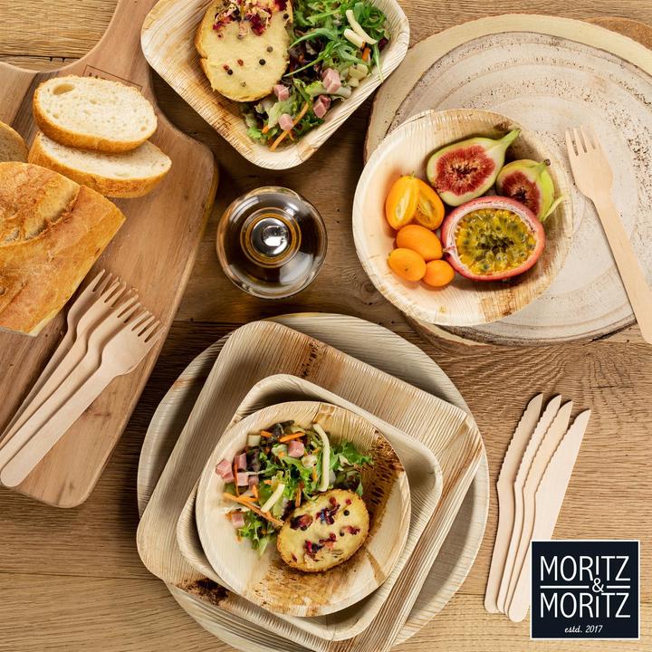 Actual product image Moritz & Moritz Palmblattgeschirr Eckig 20cm mit Besteck (75 x)