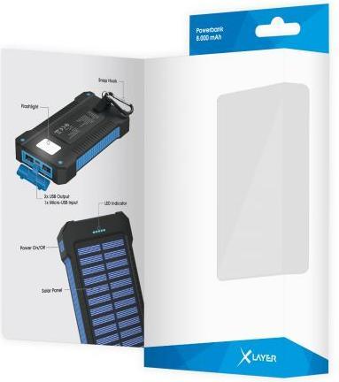 Immagine prodotto Xlayer Powerbank PLUS Solar Black/Blue 8000mAh (8000 mAh, 5 W, 29.60 Wh)