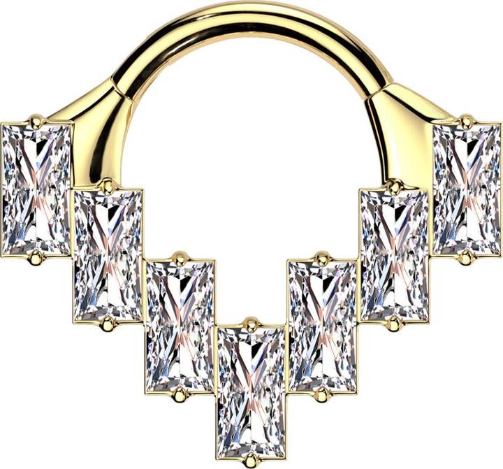 Image du produit Star Piercing Micro Segmentring klappbar vergoldet sieben rechteckige Kristalle silber (Titane G23, sans laiton)