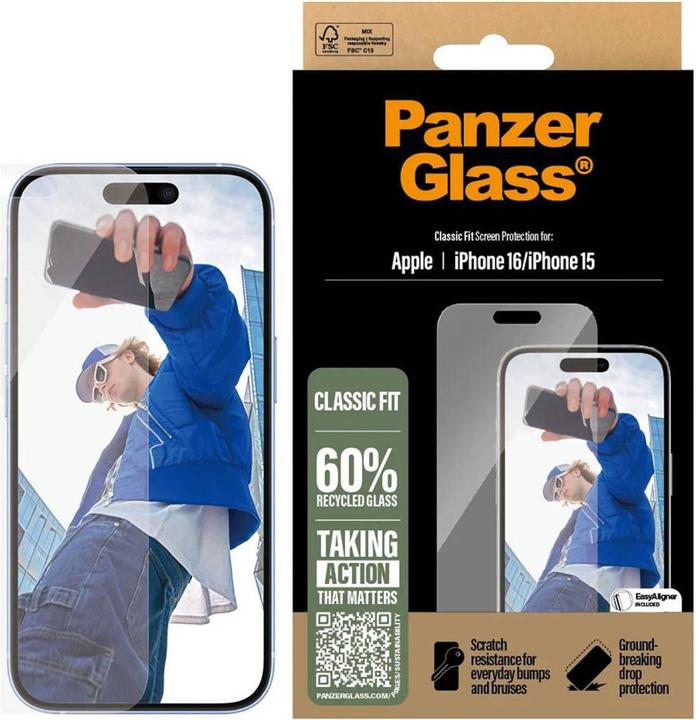 Produktbild PanzerGlass Classic Fit (1 Stück, Apple iPhone 15, Apple iPhone 16)