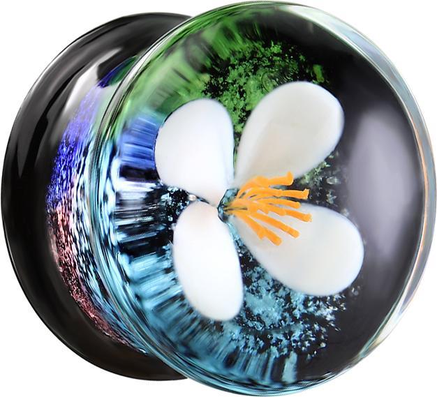 Image du produit Star Piercing Flared Plug en verre fleur blanche (sans laiton, Verre)
