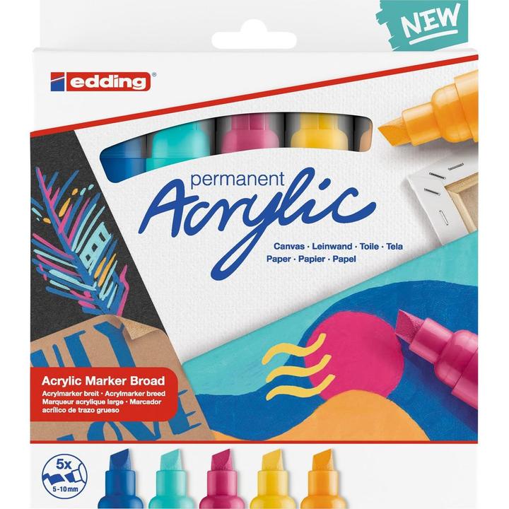 Image du produit Edding Acrylmarker (Trafic jaune, Bleu gentiane, Jaune soleil, Turquoise, Bleu magenta, 10 mm, 5 x)