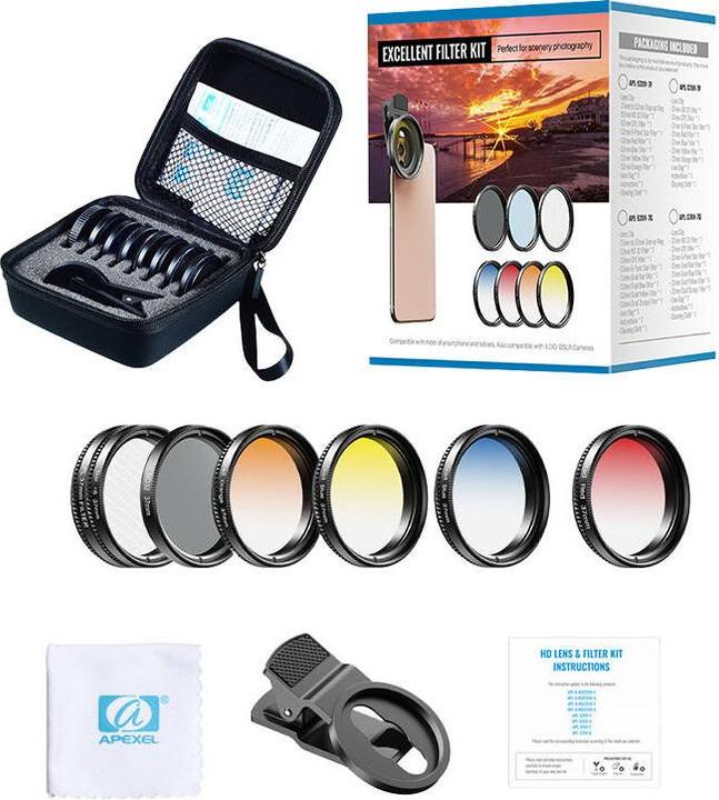 Actual product image Apexel Mobile filter lens kit APL-37UV-7G 37mm