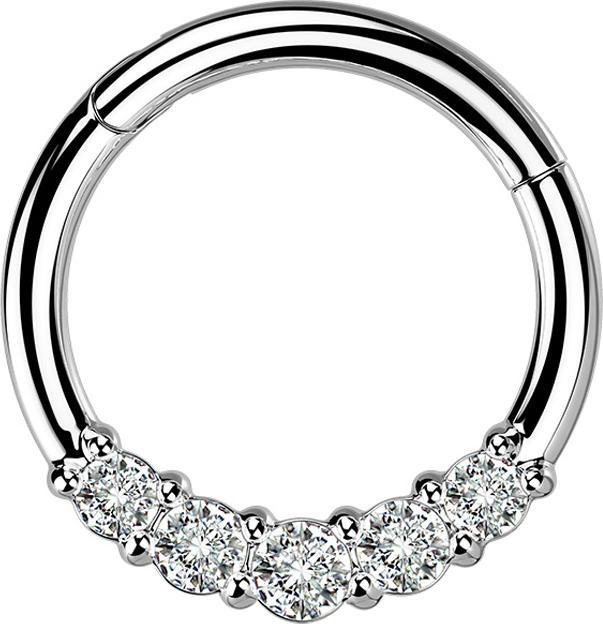 Star Piercing Micro Segmentring klappbar silber fünf Kristallen silber (ohne Messing, Chirurgenstahl 316L)