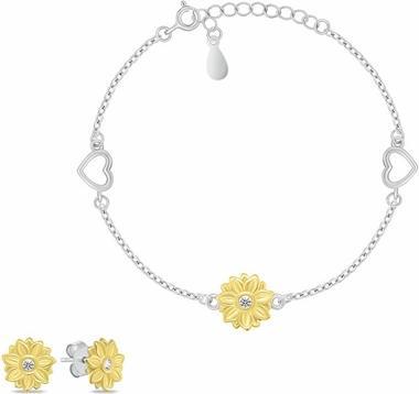 Brilio Silver Charming Bicolor Jewelry Set With Zircons Set280wy Earrings, Bracelet