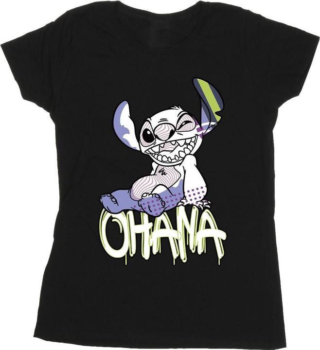 Actual product image Disney Womens/Ladies Lilo And Stitch Ohana Graffiti Cotton T-Shirt (L)