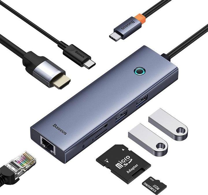 Image du produit Baseus Hub 7w1 UltraJoy 7-Port ( USB-C vers 1xHDMI4K@30Hz + 2xUSB 3.0 + 1xPD +RJ45 + SD/TF3.0) (7 Ports)