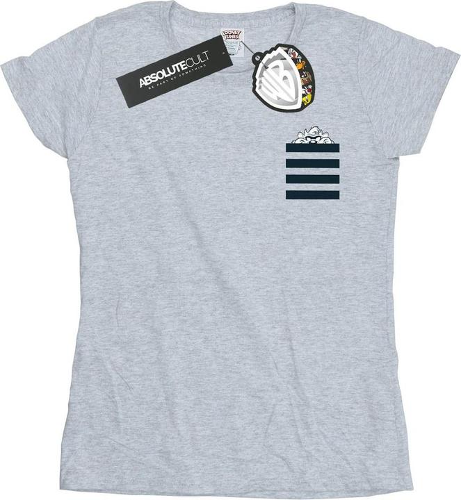 Actual product image Looney Tunes Womens/Ladies Taz Stripes Faux Pocket Cotton T-Shirt (S)